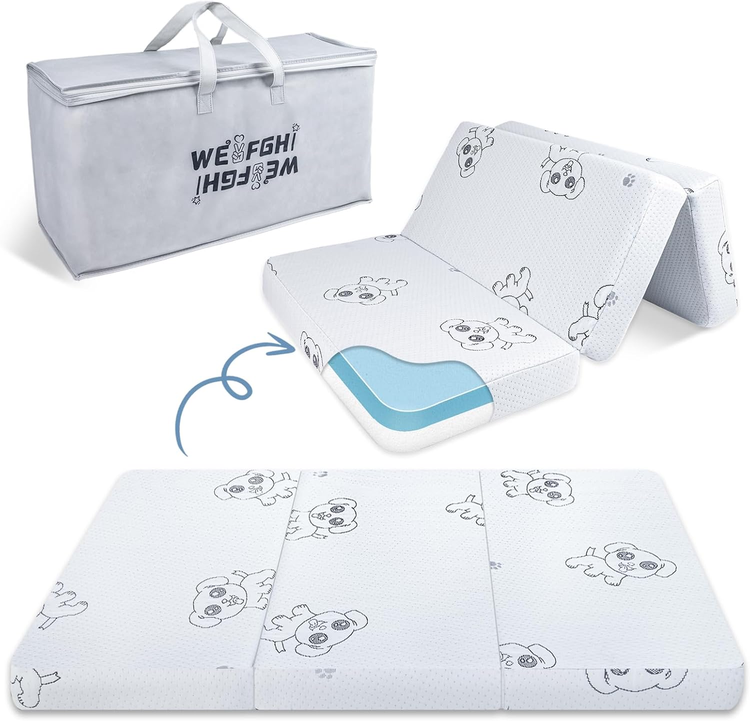 Trifold Pack and Play Mattress for Baby with Removable Bag