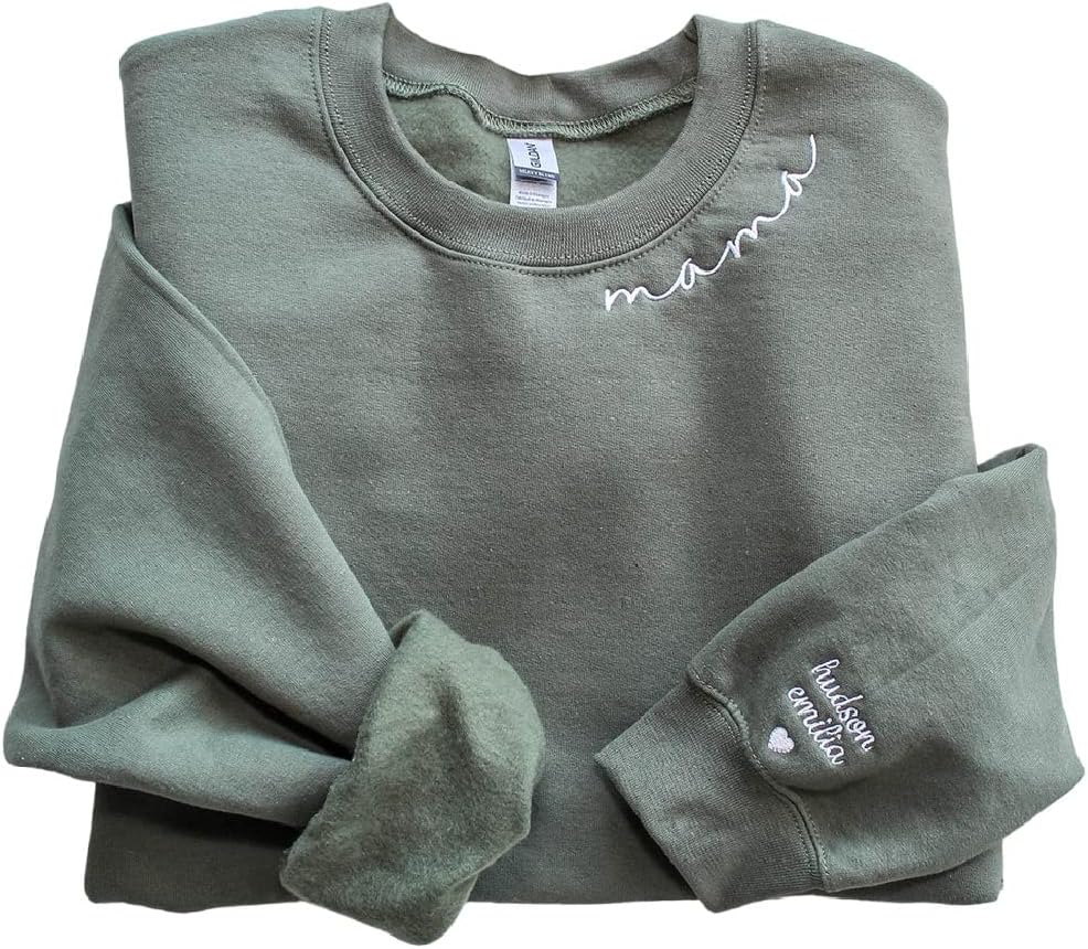 Custom Mama Embroidered Kids Names Sweatshirt - Personalized Mom Gift