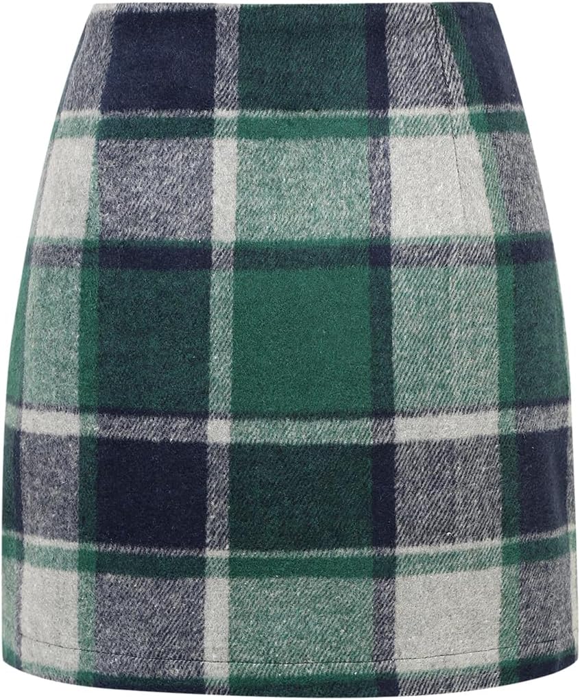 Womens High Waist Plaid Skirt Bodycon Pencil Wool Mini Skirts