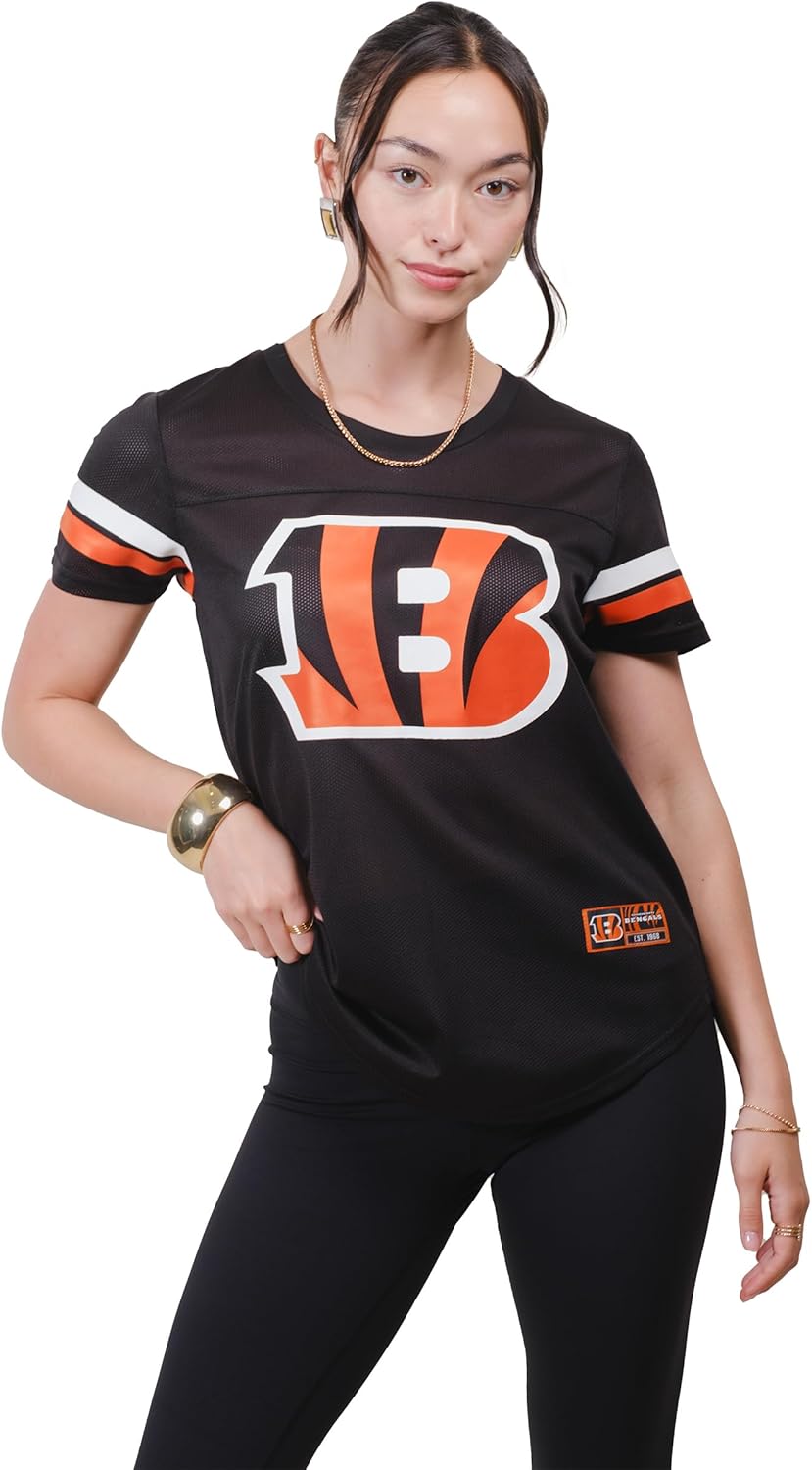 Ultra Game Women's NFL Official Soft Mesh Varsity Stripe Tee