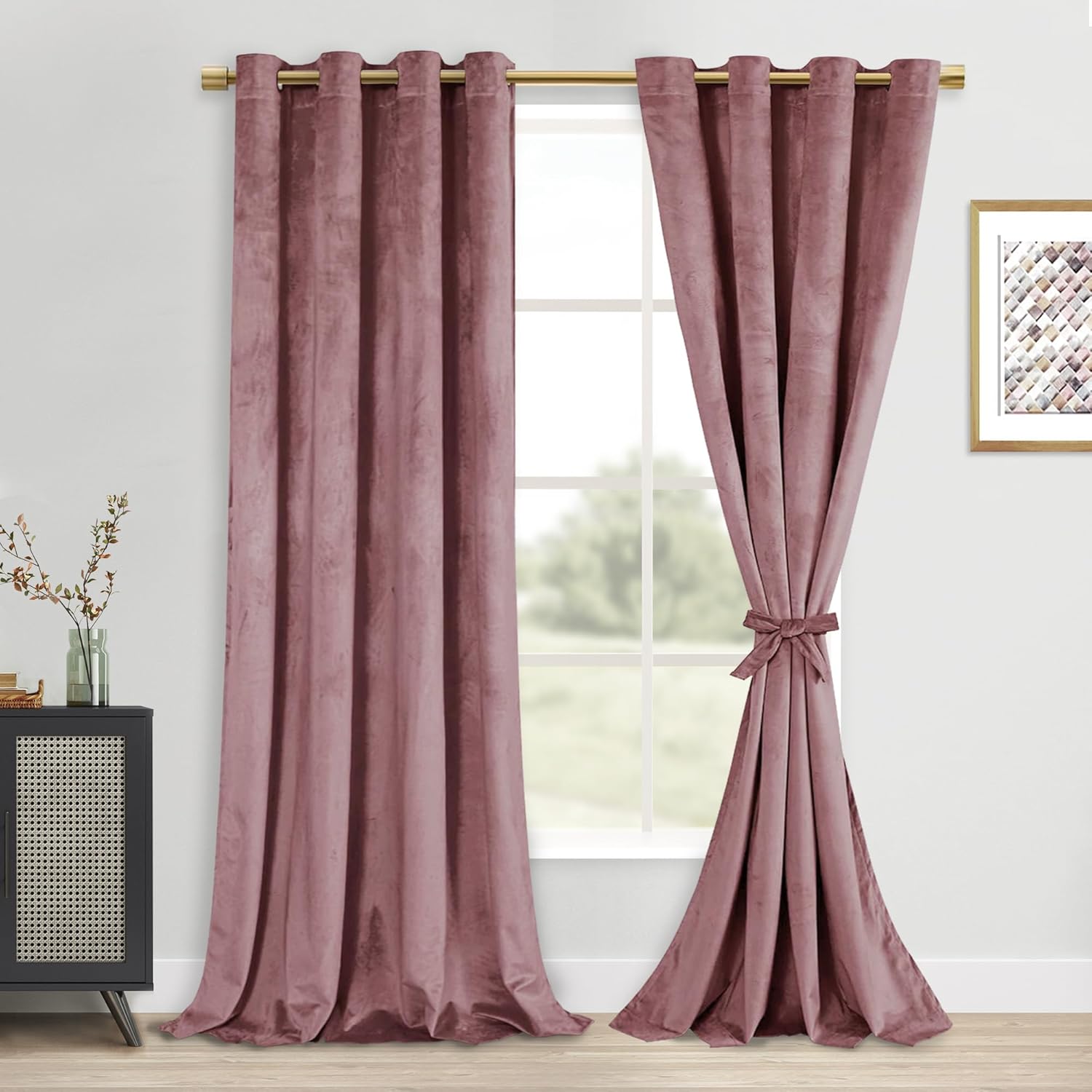 Luxurious Velvet Blackout Curtains with Tiebacks for Elegant Rooms