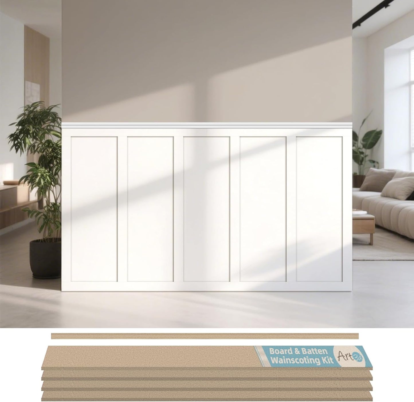 Art3d Premade Board and Batten Wainscoting Kit for Home Decor