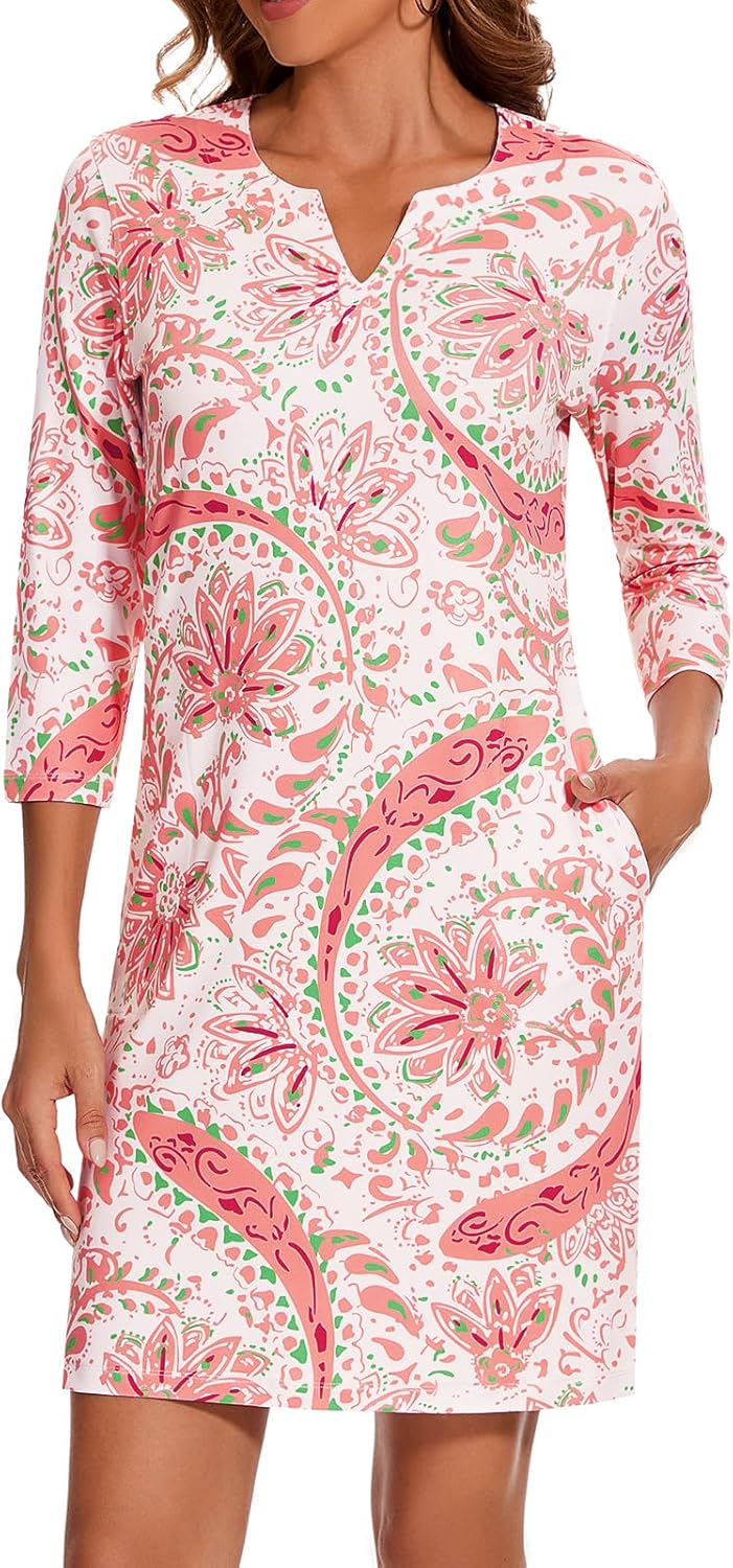 Lightbare Womens 3/4 Sleeve Dress with Pockets for Outdoors