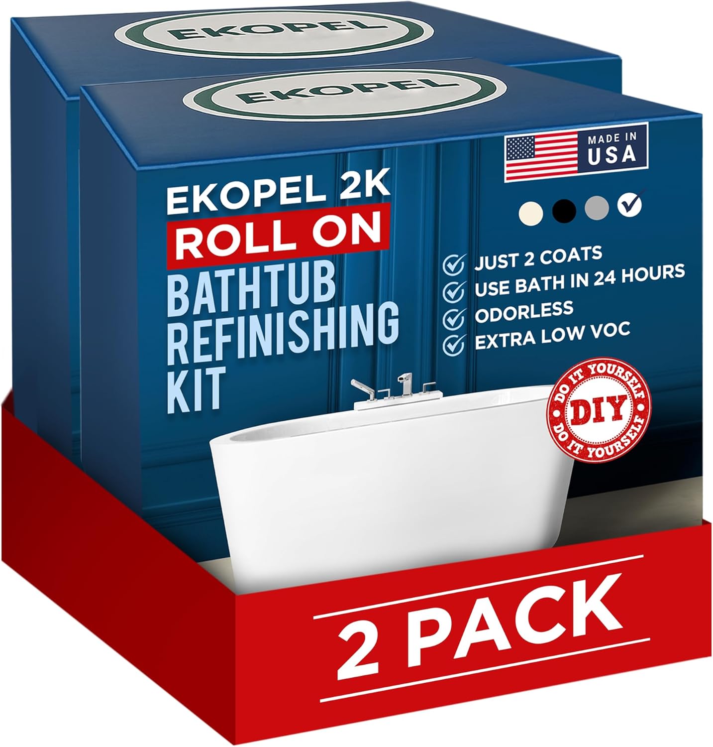 Ekopel 2K Bathtub Refinishing Kit for Bright White Gloss Finish