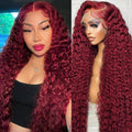 99J Burgundy Deep Wave 13x6 HD Lace Front Wig - 26in Pre Plucked