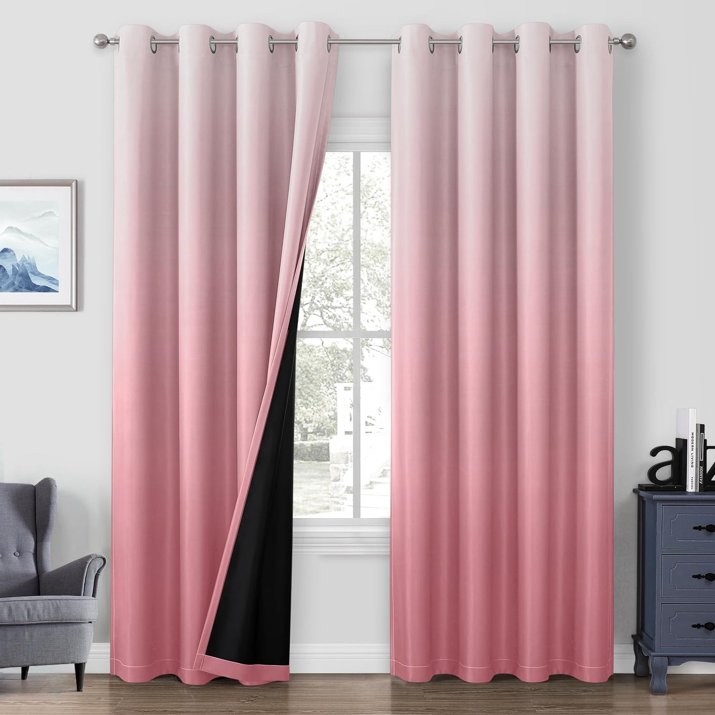 100% Ombre Blackout Curtains for Bedroom - 52 X 84 Inches