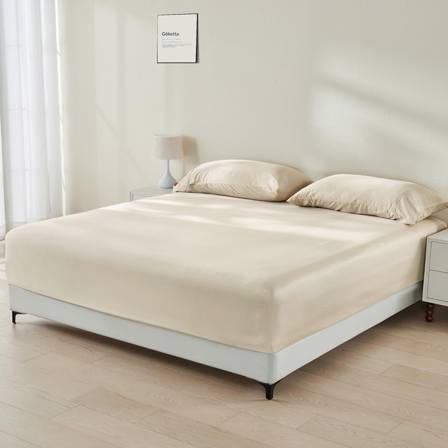 GOKOTTA Bamboo Rayon Fitted Sheet Set for Queen Size Beds