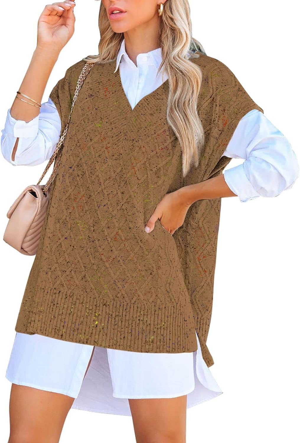 Viottiset Women's Oversized V Neck Knit Sweater Vest for Style