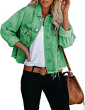 LONGBIDA Women's Cropped Frayed Jean Jacket - Casual Vintage Style