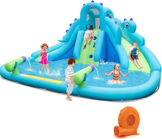 BOUNTECH Inflatable Water Slide with Dinosaur for Kids Fun