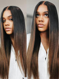 Light Yaki Straight Glueless Wig Black to Chestnut Brown - Wear & Go