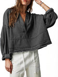 Trendy Casual V Neck Loose Fit Denim Tops for Women