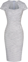 Gorgeous Pencil Dress for Work with Cap Sleeves and Tweed Design
