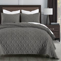 Quilt Set King Size Grey Diamond Stitched Quilt Set - Lightweight