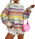 Women Contrast Striped Pullover Sweater - Oversized Colorblock Knit