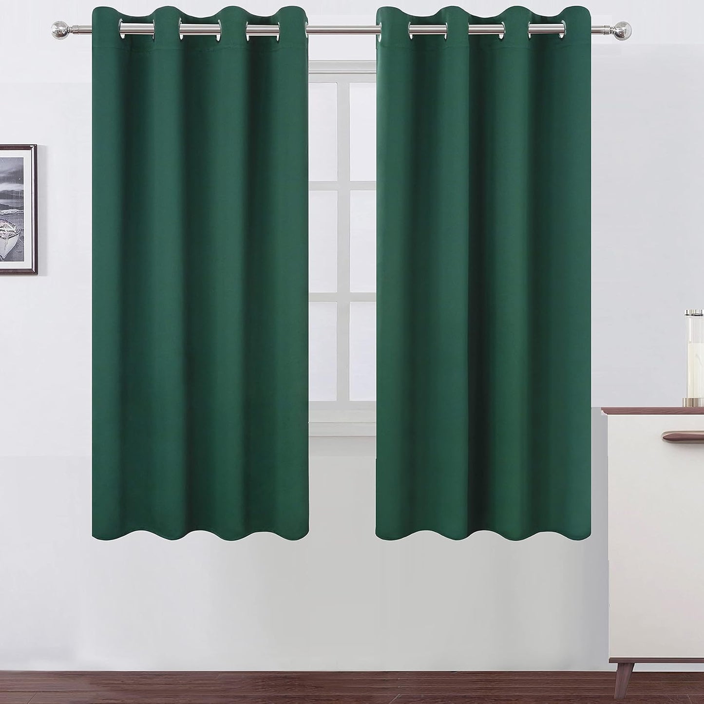 LEMO Dark Green Bedroom Blackout Curtains for Total Darkness