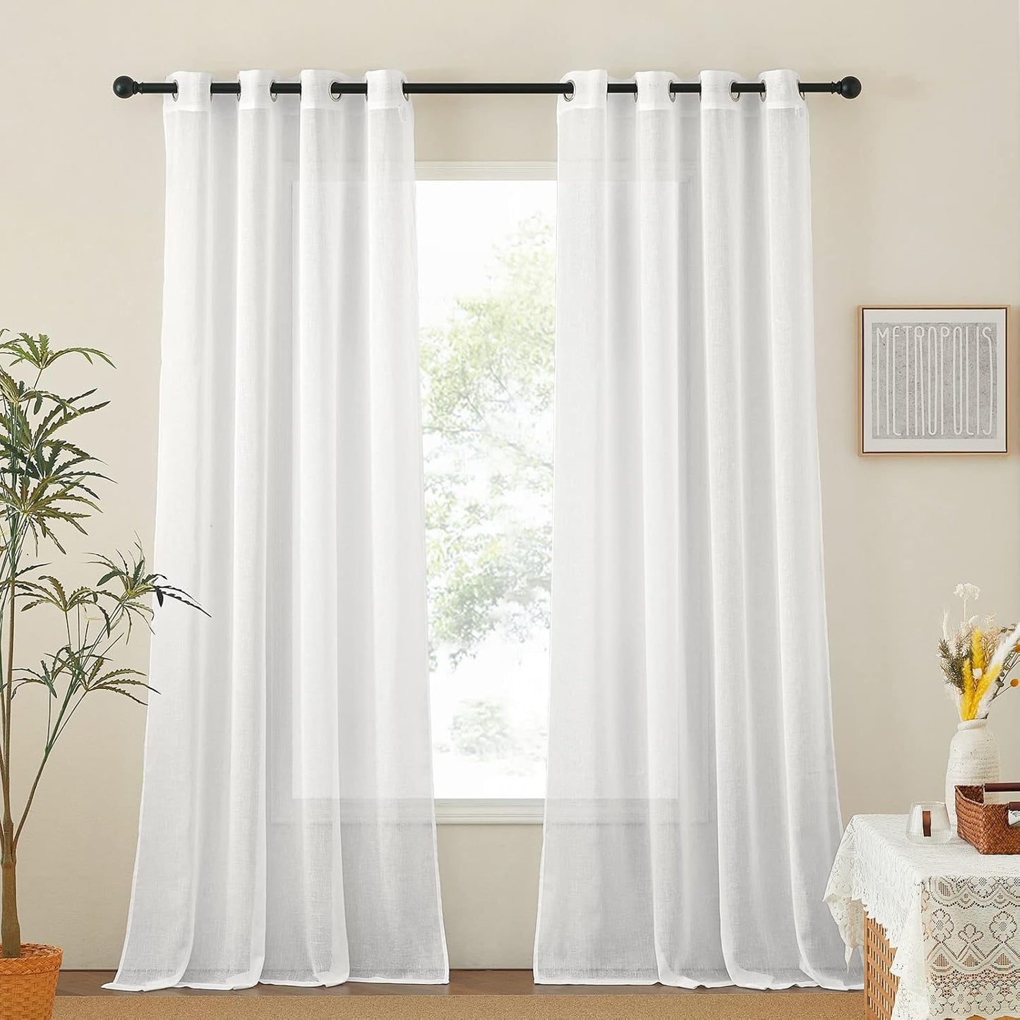 NICETOWN White Linen Curtains for Elegant Home Decor