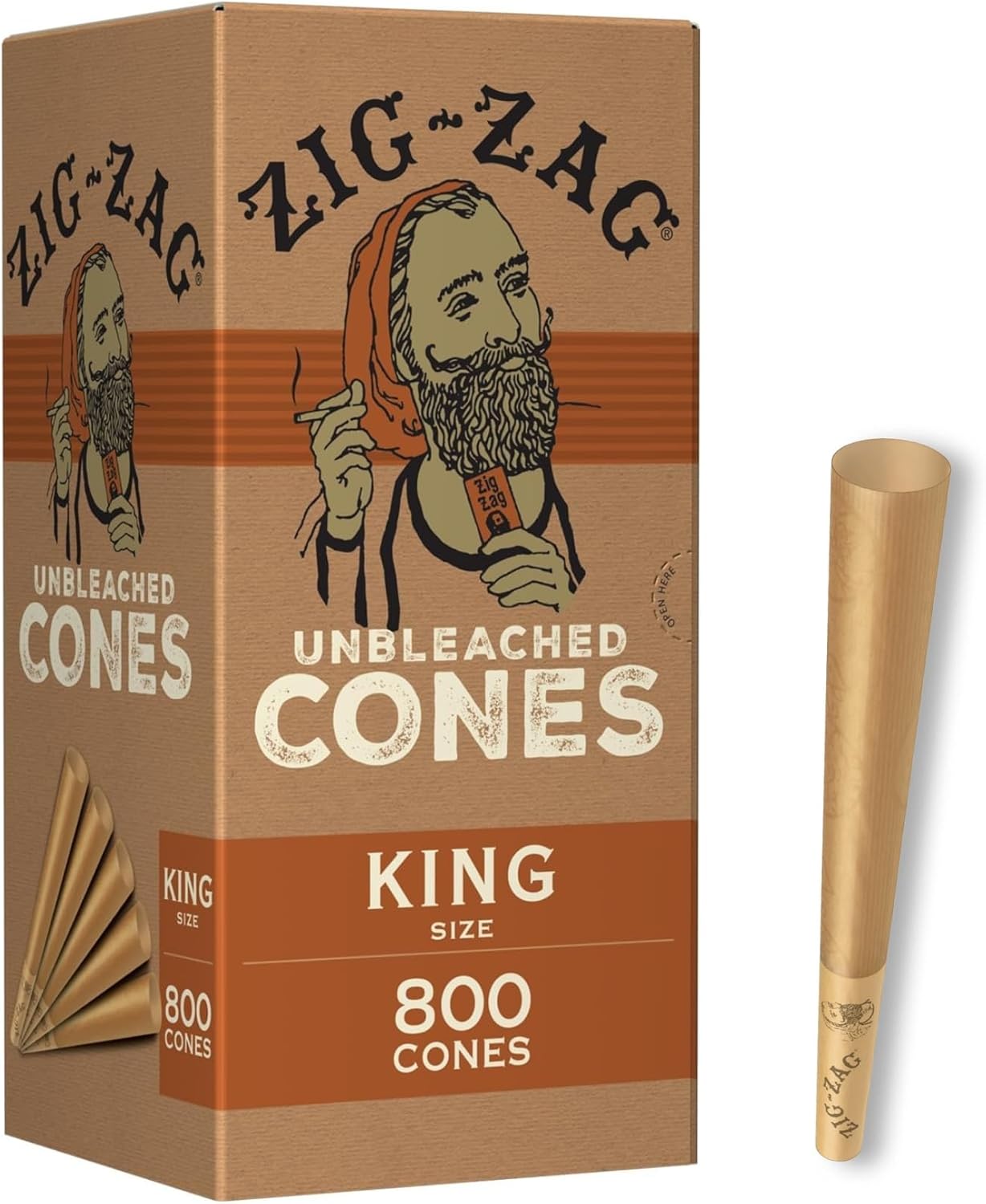 ZIG-ZAG Pre Rolled King Size Cones - 800 Unbleached Bulk Pack