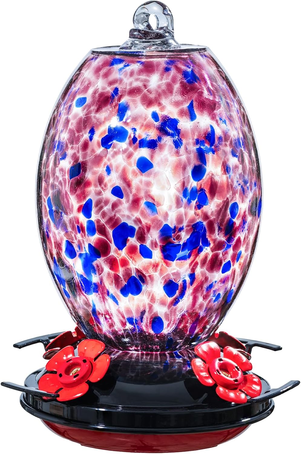 Hand Blown Glass Hummingbird Feeder for Outdoor Gardens