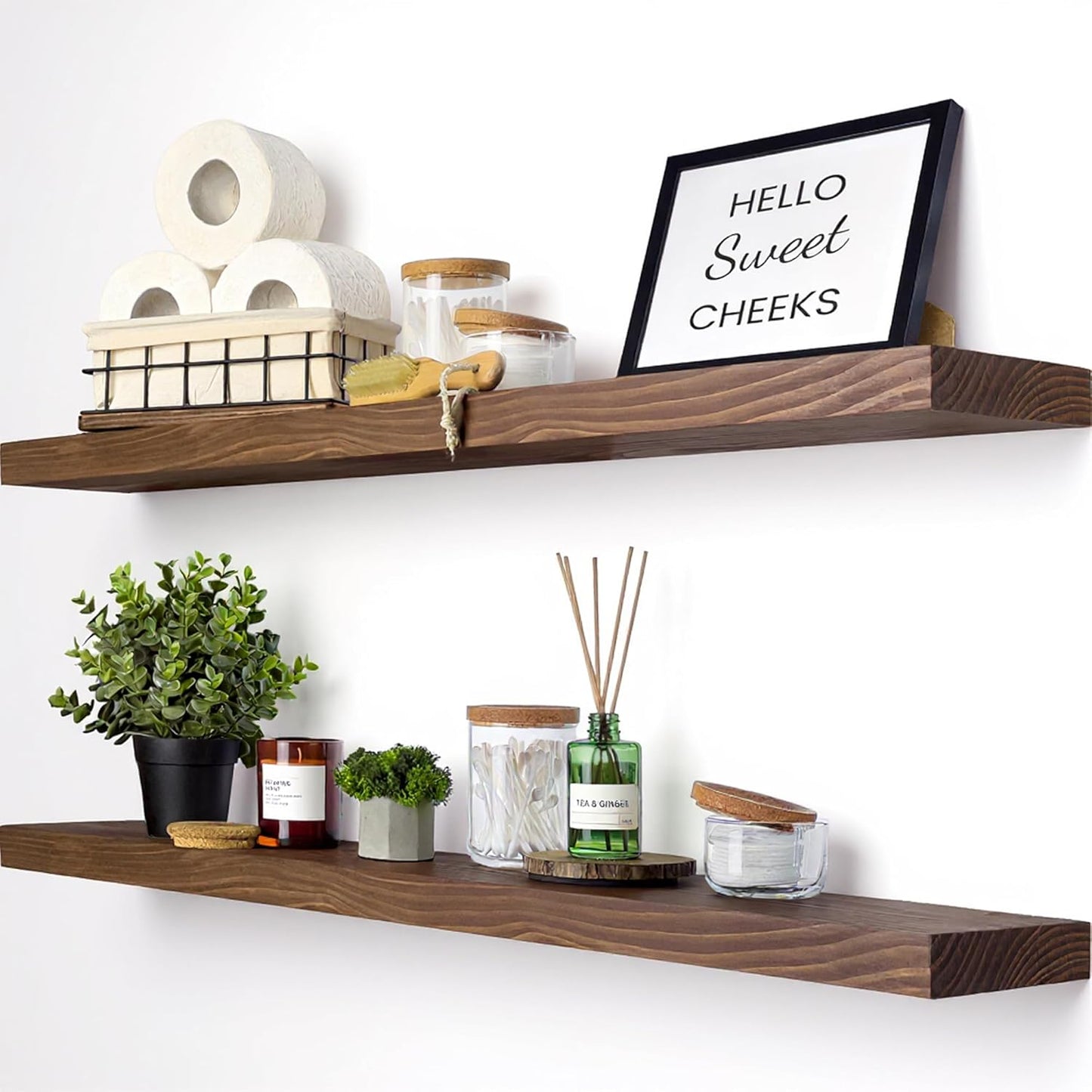 Solid Wood Floating Shelves for Wall - Rustic Walnut Design