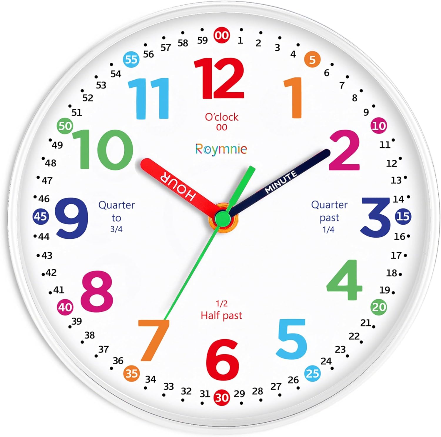 Roymnie 14 Inch Wall Clock for Kids Learning to Tell Time