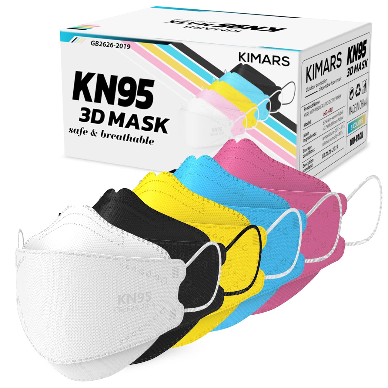 KN95 Face Masks 100 Pack - Comfortable, Breathable, Multicolor