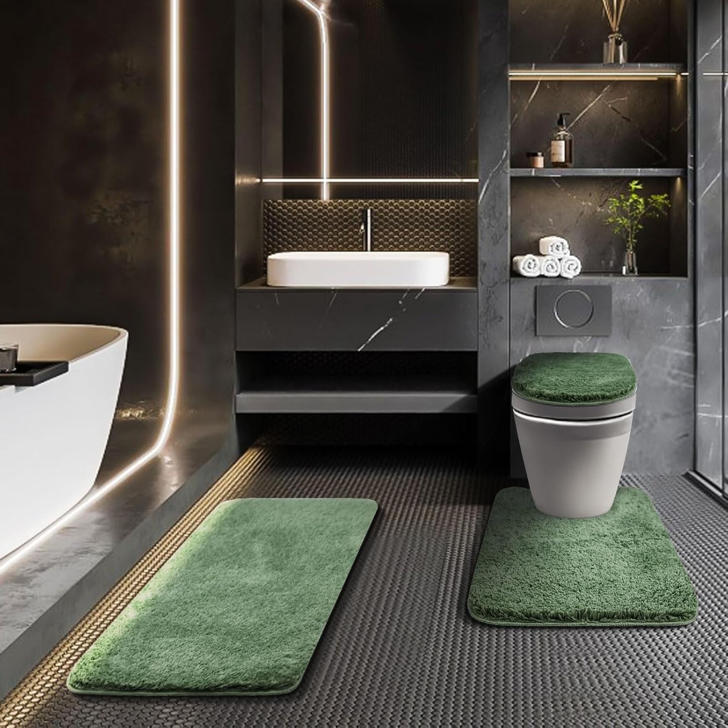Luxury Bathroom Rugs Sets 3 Piece with Adjustable Toilet Cover