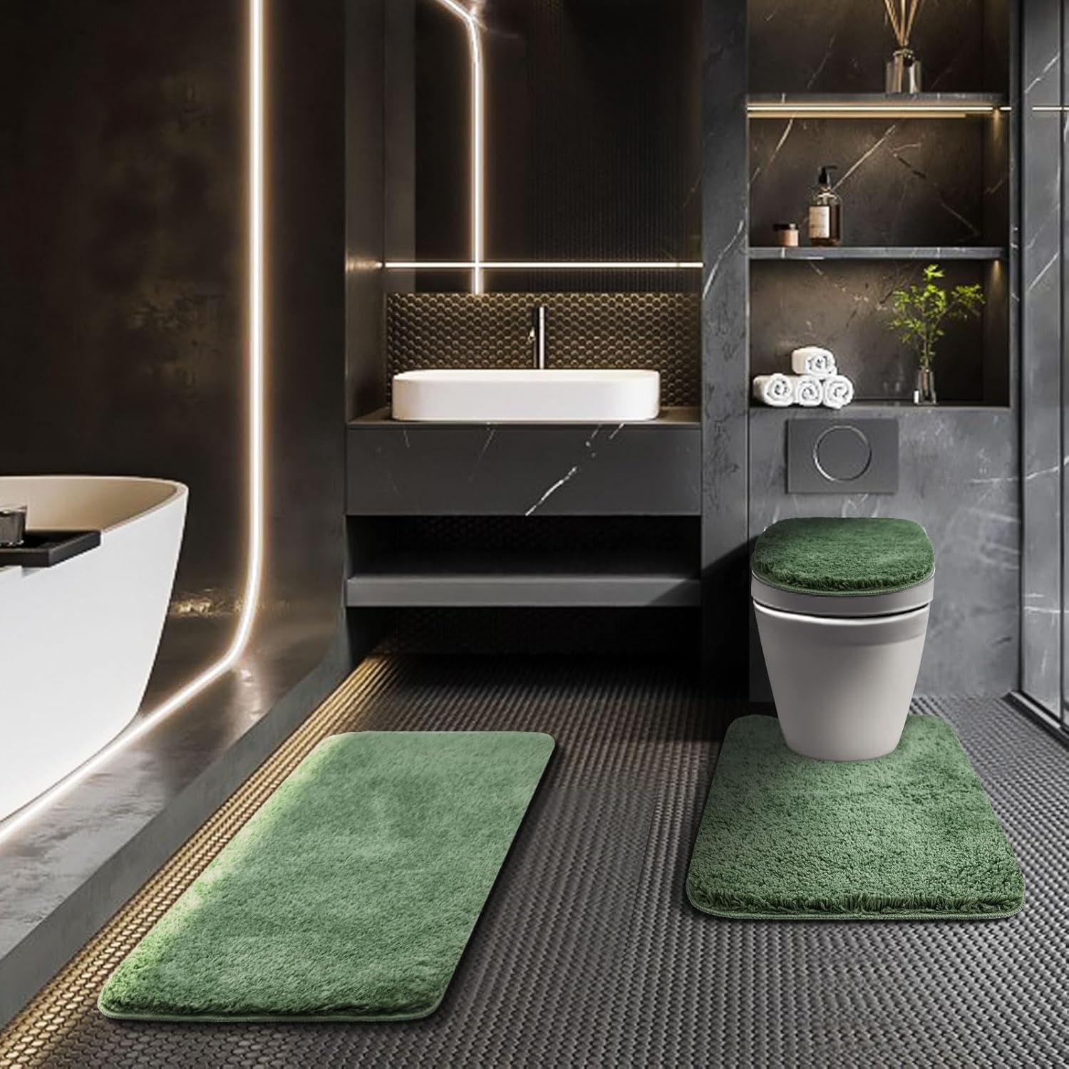 Luxury Bathroom Rugs Sets 3 Piece with Adjustable Toilet Cover
