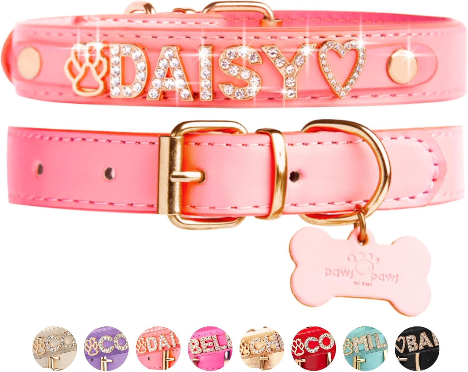 Custom Dog Collar with Gold-Plated Initials for Small Dogs