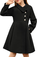 Girls Wool Lapel Long Button Coat - Chic Warm Outerwear