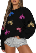 Oversized Sequins Bow Sweatshirt - Cozy Pastel Graphic Pullover