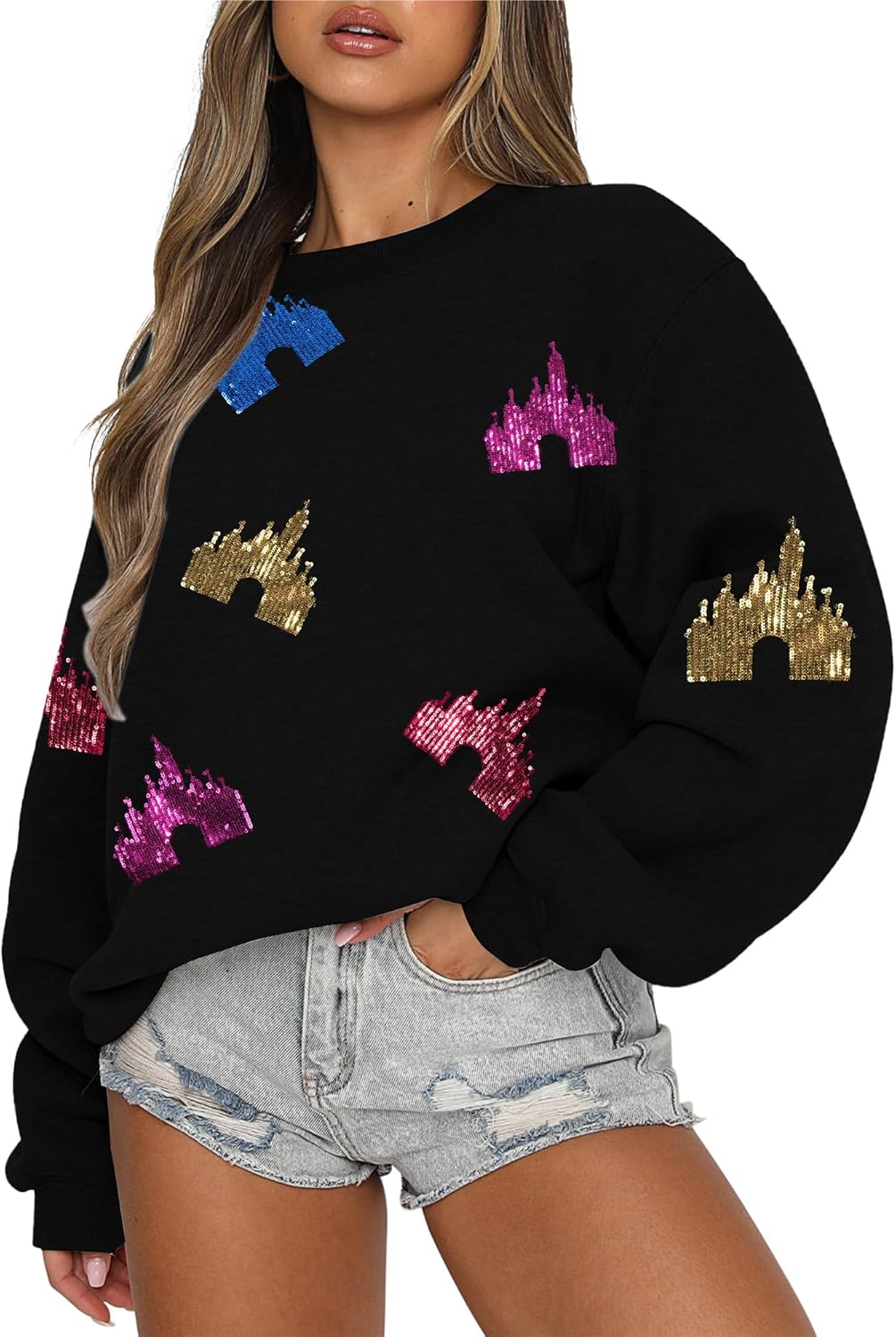 Oversized Sequins Bow Sweatshirt - Women Magic Kingdom Pullover