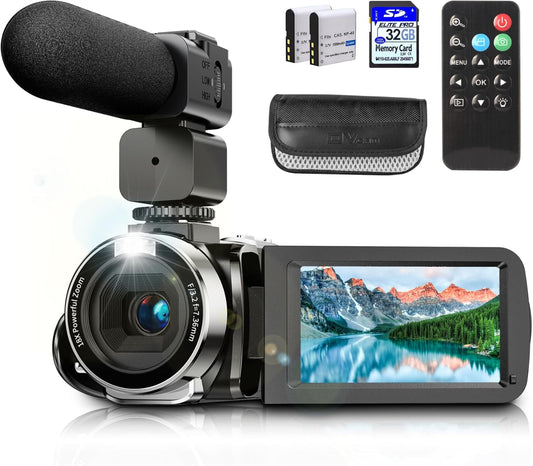 48MP 4K Camcorder for YouTube Vlogs - Remote Control & 2 Batteries