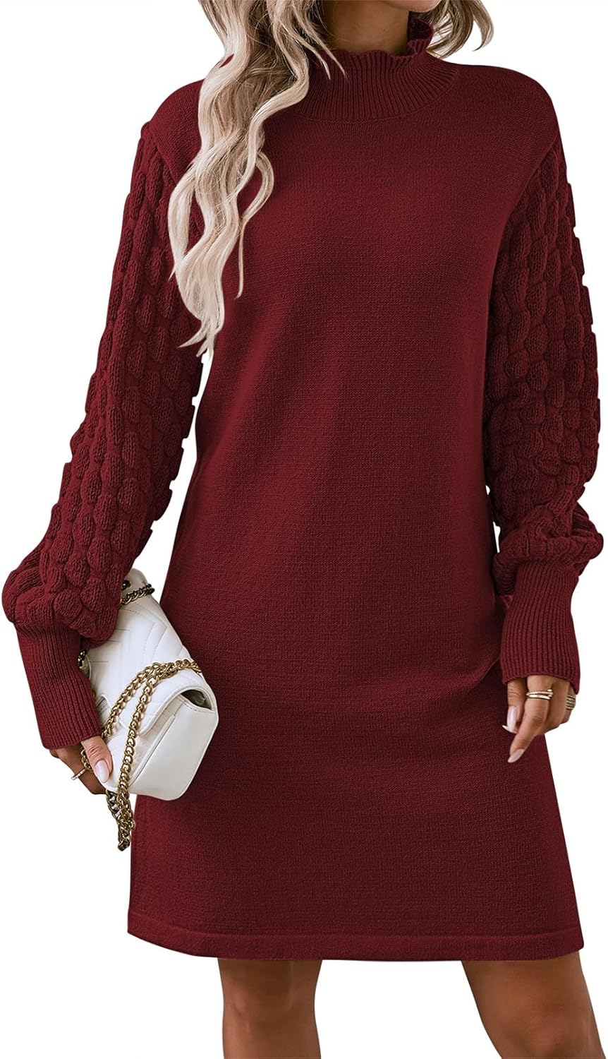 Sovoyontee Women's Long Sleeve Mock Neck Sweater Dress Review