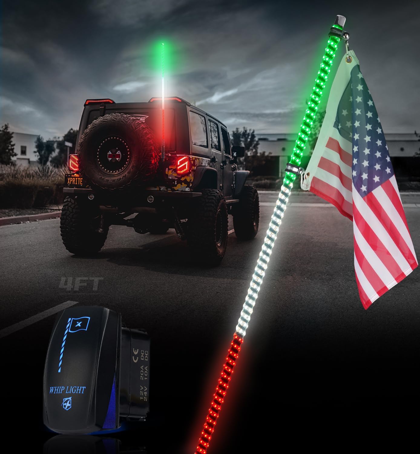 Xprite 4FT Spiral LED Whip Lights for Off-Road Vehicles