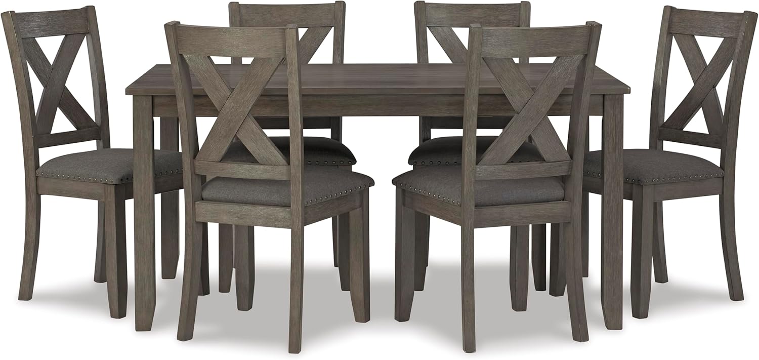 Caitbrook Rustic 7-Piece Dining Set with X-Back Chairs in Gray