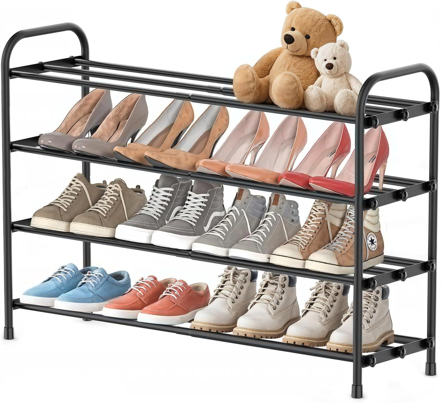 Expandable 4-Tier Shoe Rack for Closet and Entryway Storage