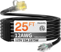 12AWG 25 ft Heavy Duty Outdoor Extension Cord - Waterproof Lighted End