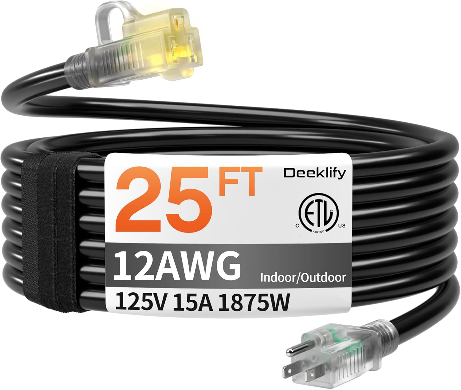 12AWG 25 FT Heavy Duty Outdoor Extension Cord for All Needs