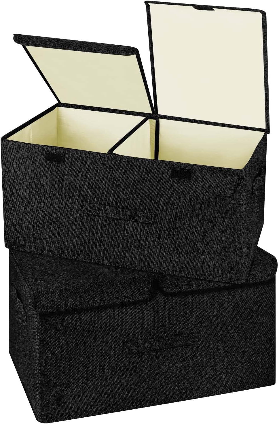 Large Linen Fabric Collapsible Storage Bins with Lid and Handles
