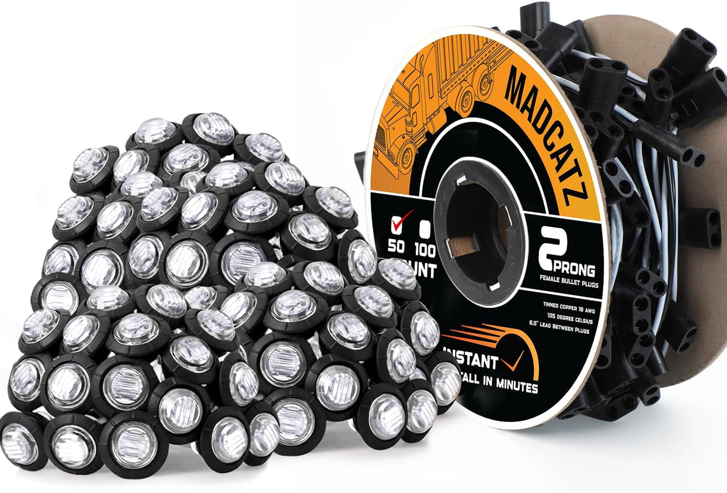 MADCATZ 50 Pcs 3/4 inch LED Clear Lens Amber Marker Lights