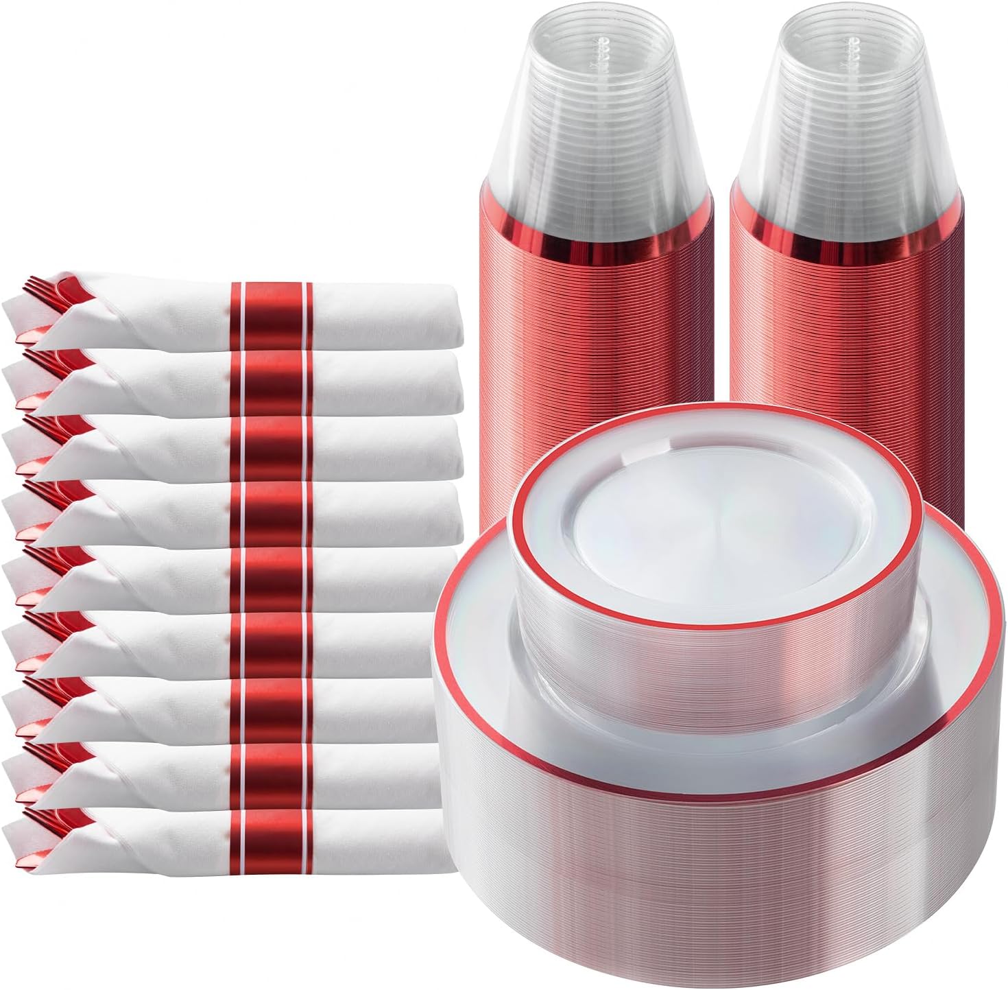 175 Piece Red Plastic Dinnerware Set for Elegant Parties