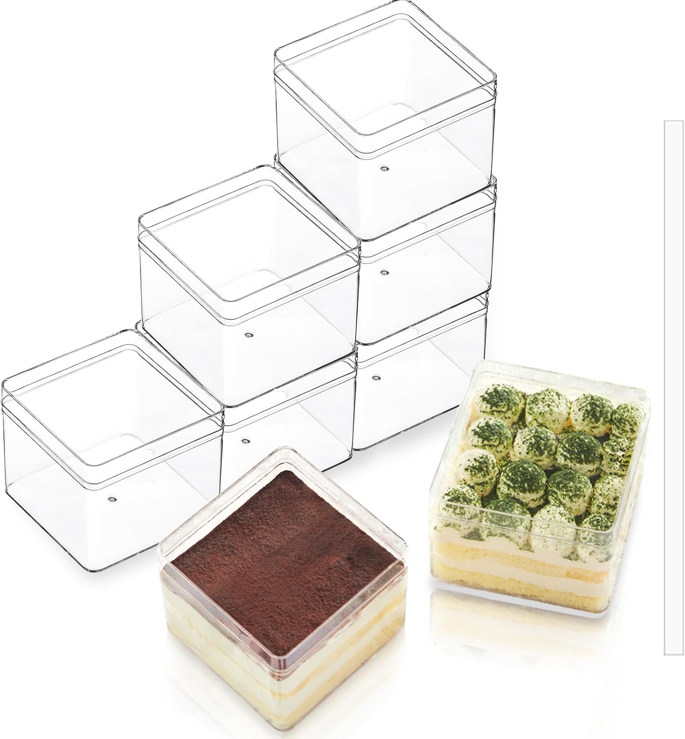 50 Pack 12OZ Square Clear Plastic Cups with Lids for Desserts