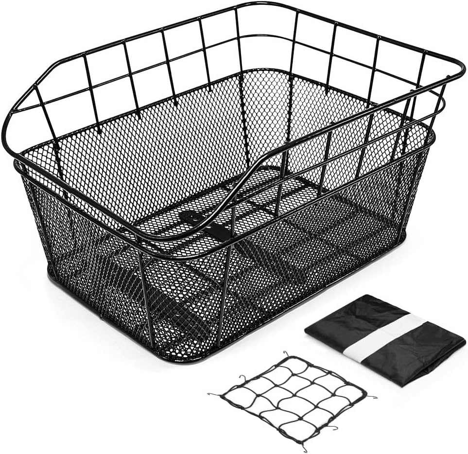 ANZOME Rear Bike Basket with Waterproof Cover and Cargo Net