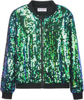 Girls Ombre Sequin Bomber Jacket with Zipper - Sparkle Gradient