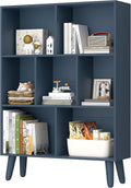 Blue Bookshelf 3 Tier 7 Cube Bookcase - Compact Display & Storage