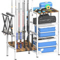 Fishing Rod Holders for Garage - 4 Tier Pole Holder Stand for 10 Rods
