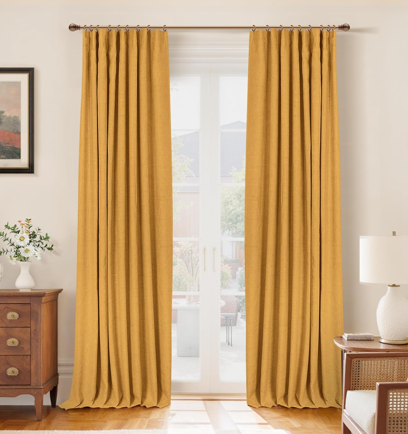 100% Blackout Curtains for Bedroom & Living Room - Mustard Yellow
