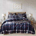 Navy Plaid Comforter Set Queen - Soft 200 TC Cotton Feel