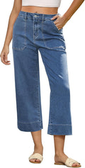 Capri Jeans for Women High Waisted Wide Leg - Comfortable Stretchy